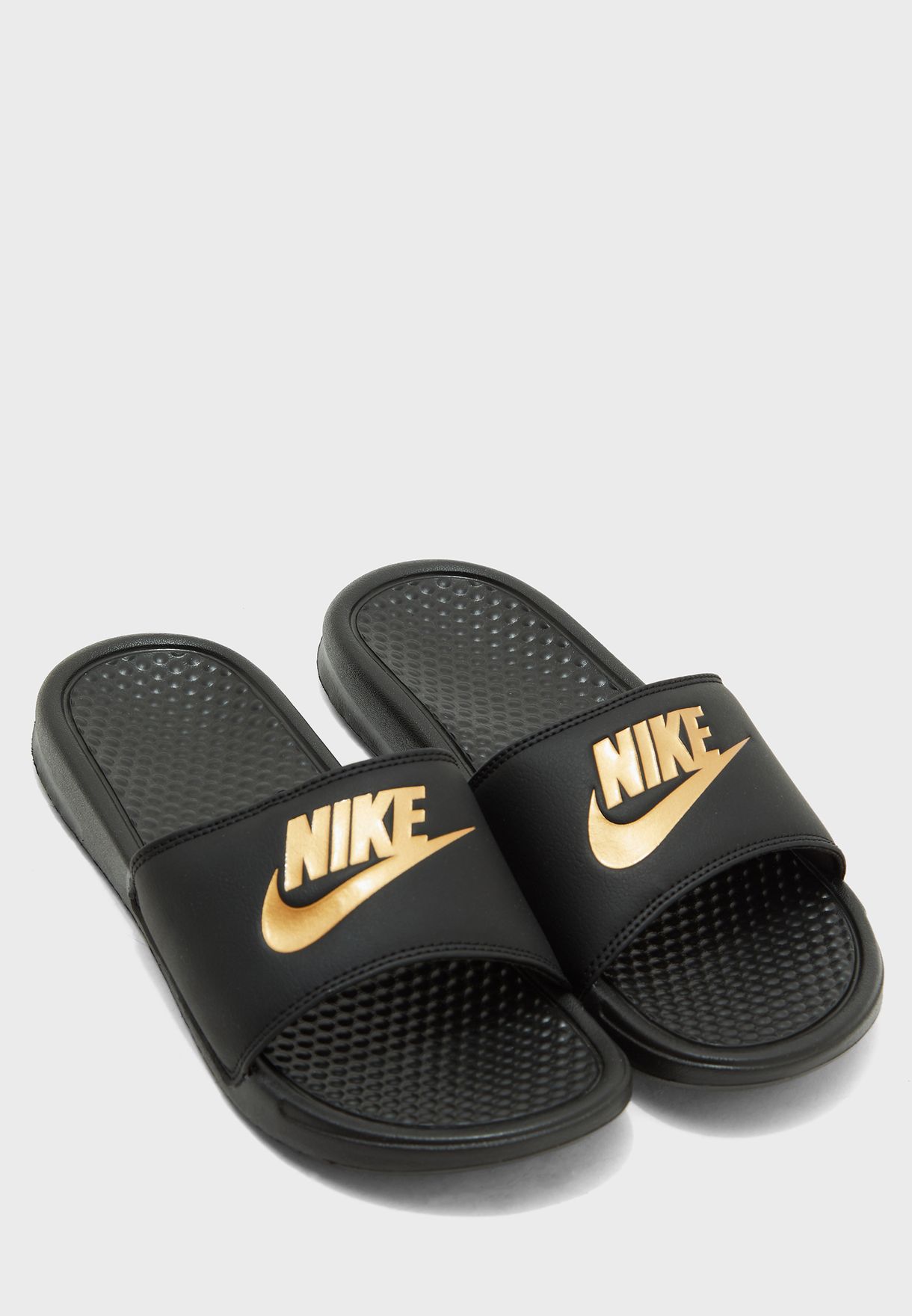 nike benassi gold black